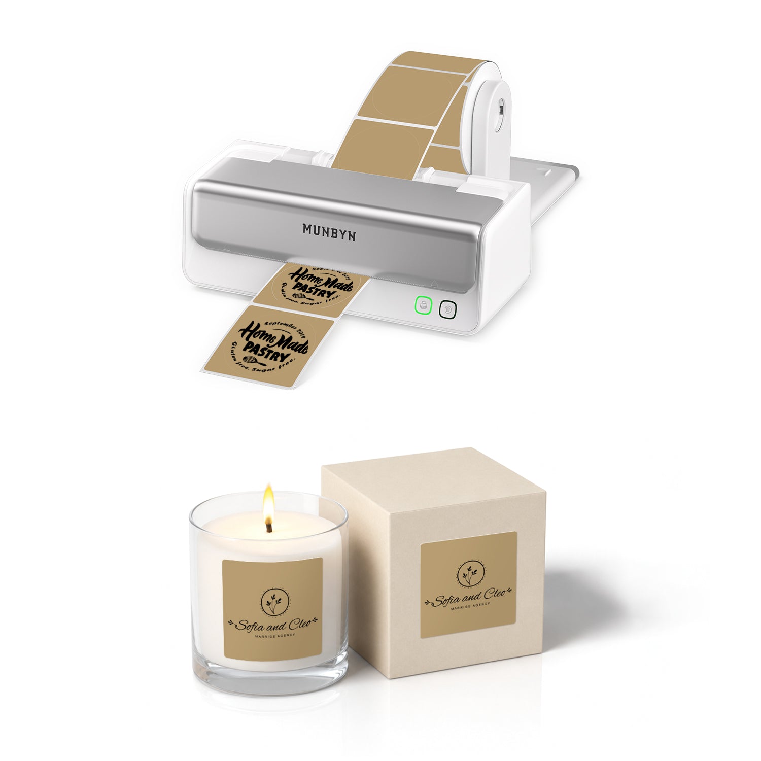 RealWriter 405B Bluetooth Printer & 2x2 Square Labels Candle Packaging Pro Kit