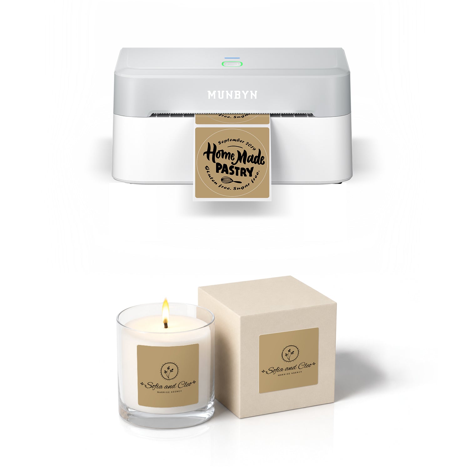 RealWriter 403B Bluetooth Printer & 2x2 Square Labels Candle Packaging Branding Kit