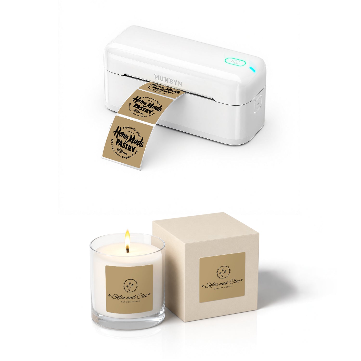 RealWriter 402B Bluetooth Printer & 2x2 Square Labels Candle Packaging Starter Kit