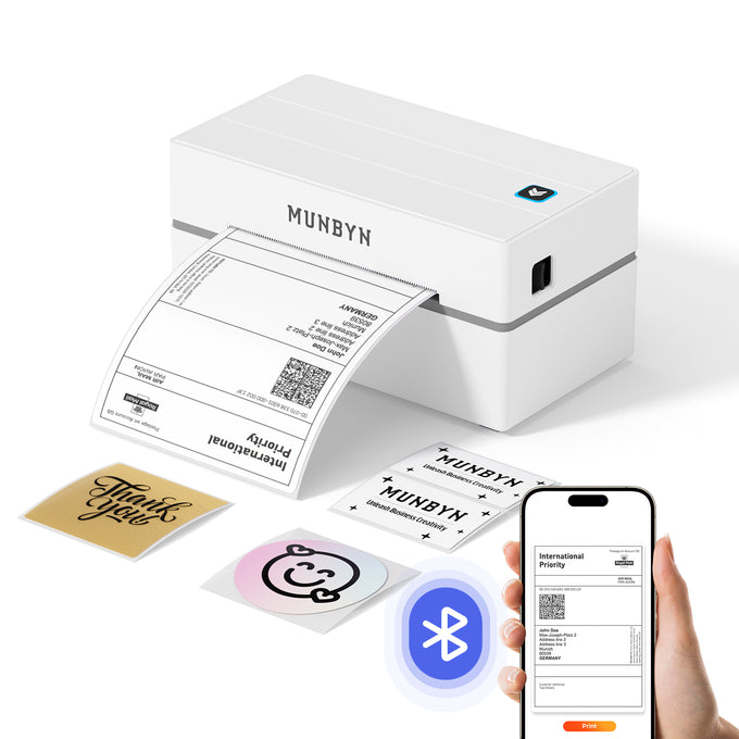 MUNBYN RW130B Bluetooth Thermal Label Printer for Starter Shipping and Basic Labels