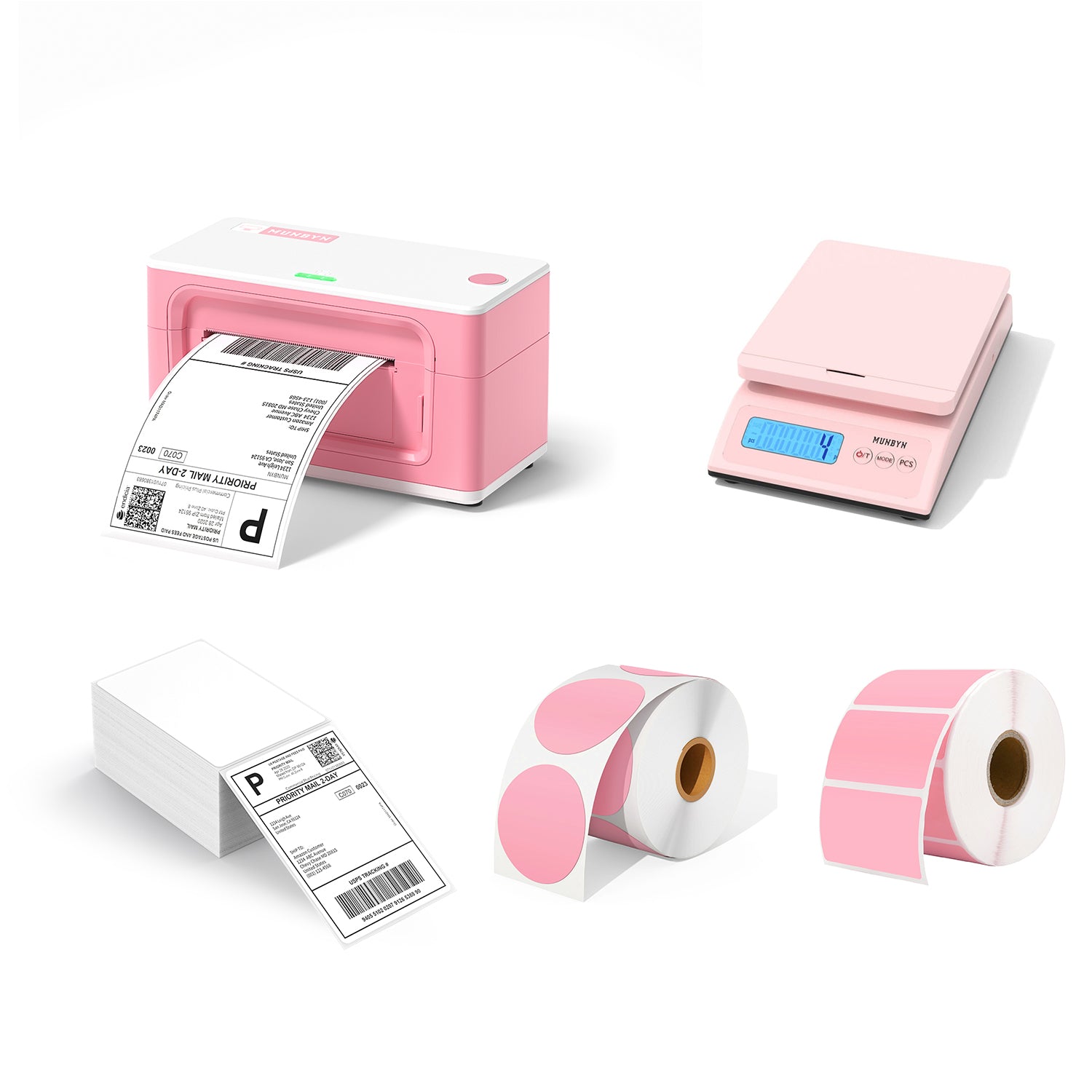 MUNBYN RealWriter 941 AirPrint Thermal Label Printer Pink Kit