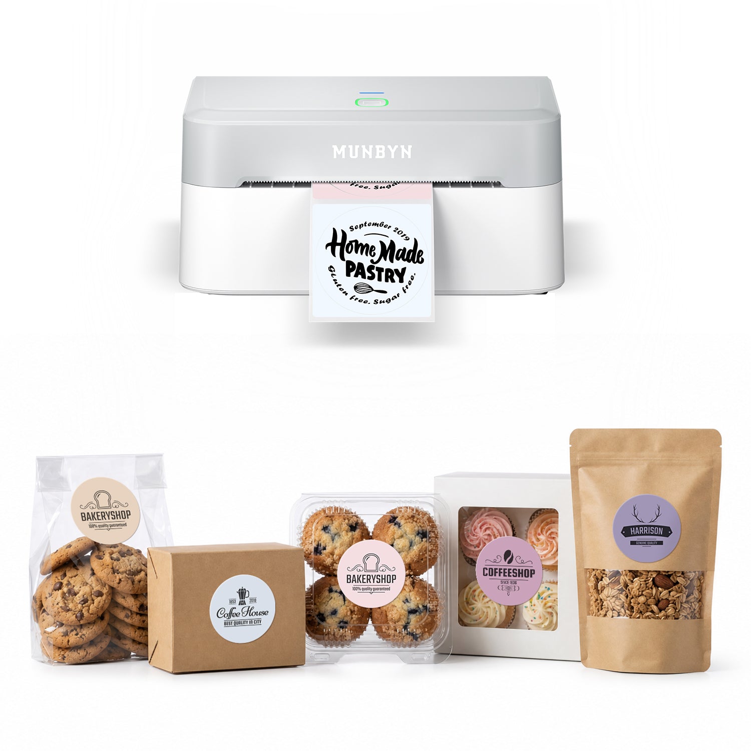 RealWriter 403B Bluetooth Printer & Morandi Labels Bakery Packaging Starter Kit