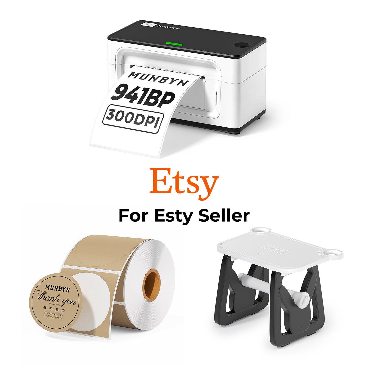 MUNBYN RealWriter 941BP 300DPI Printer & Circle Labels Etsy Product Labeling Ultra HD Kit