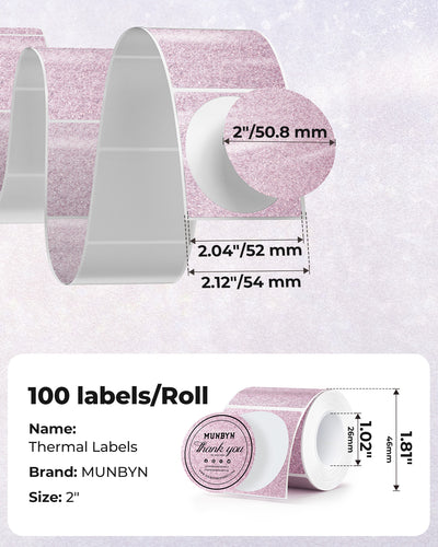 MUNBYN 2" Glitter Thermal Labels for Branding Stickers
