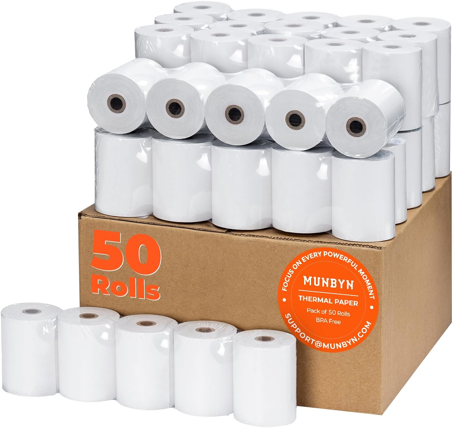 MUNBYN Premium Till Rolls 80mm x 80mm x80M, 50 Rolls Receipt Paper Work for Epson, NetumScan, Zebra,Star Micronics 80mm Receipt Printer Square POS Register, BPA Free, Plus Version