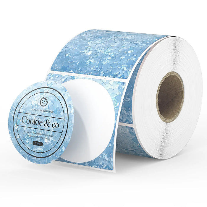 MUNBYN Shell Pattern Direct Thermal Labels - 2-inch round shell texture thermal print labels|Blue-image-Shell-BL