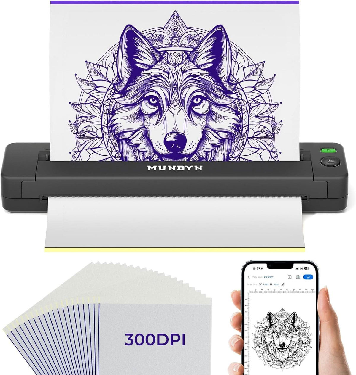 MUNBYN Tattoo Stencil Printer ITP06 with 20 Transfer Papers