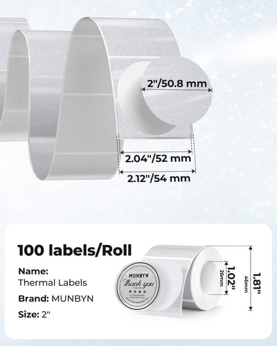 MUNBYN 2" Glitter Thermal Labels for Branding Stickers