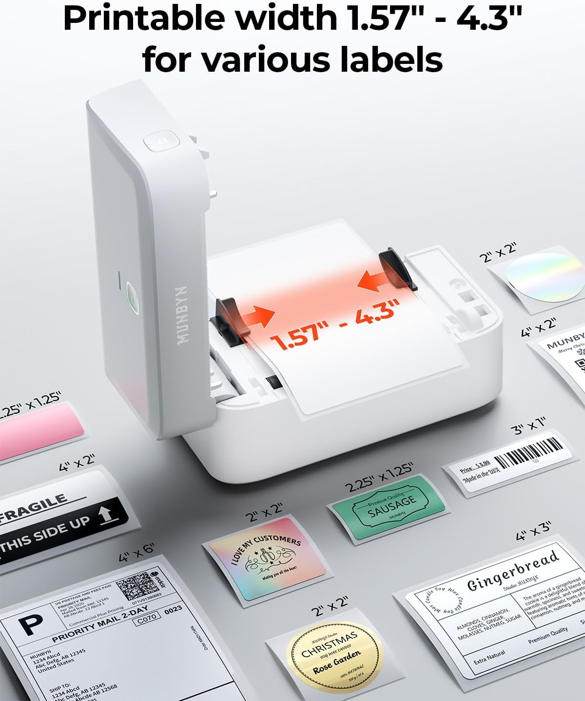 MUNBYN RW403B Bluetooth Thermal Label Printer for Shipping and Product Labelling