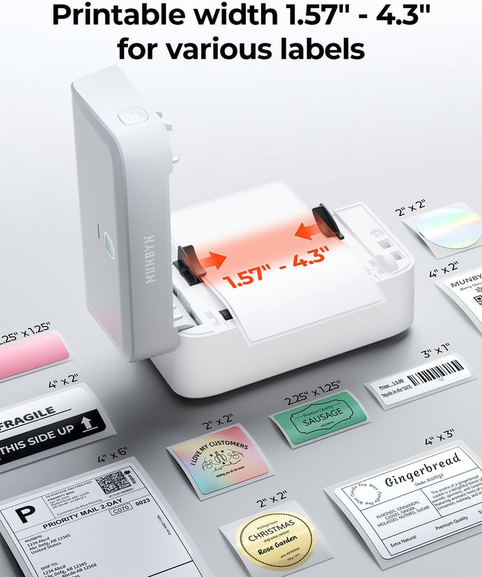 Side view of MUNBYN RealWriter 403B Bluetooth Thermal Label Printer|Postage Label Printer