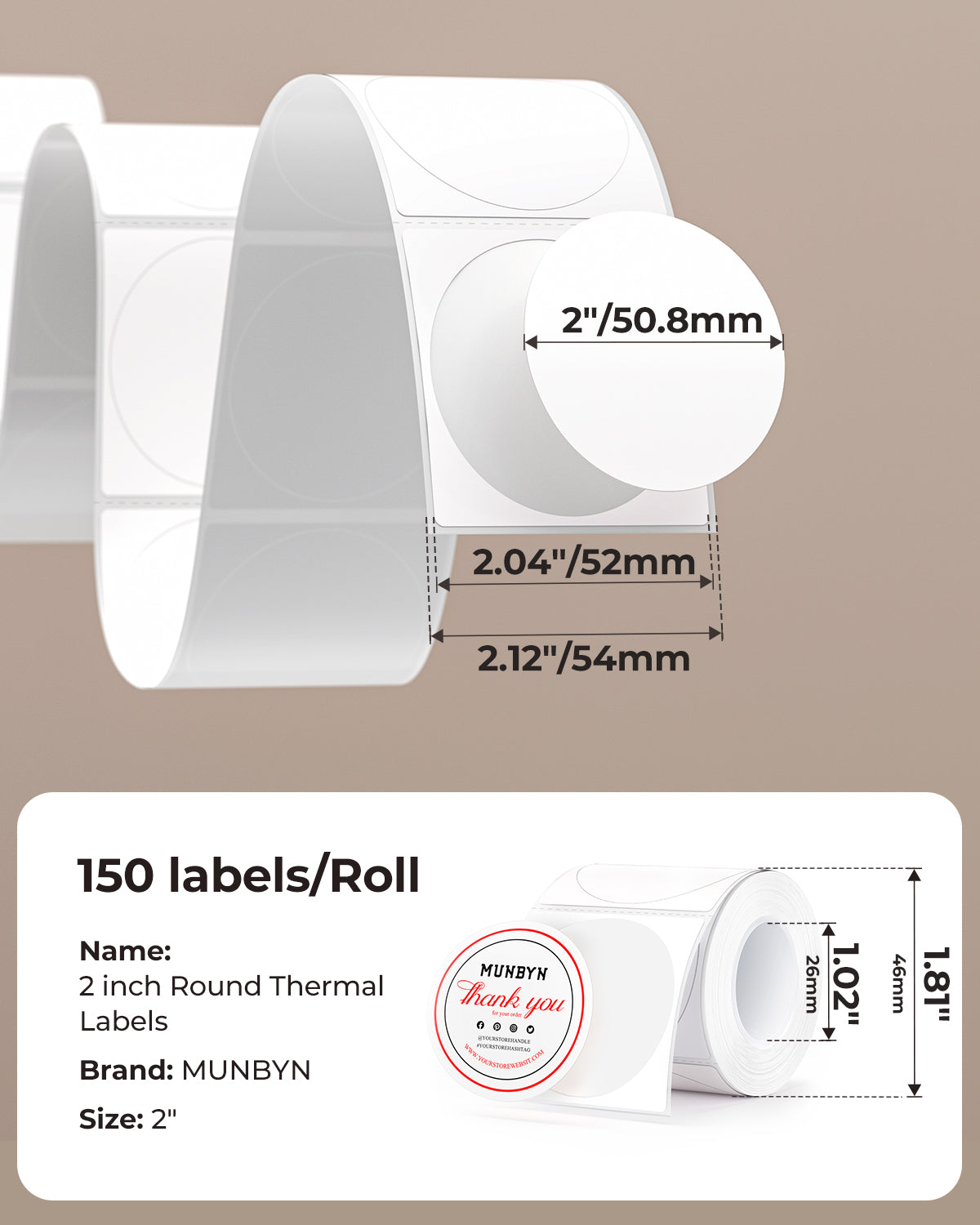 MUNBYN Round Dual Color Red&Black Thermal Labels 150/Roll