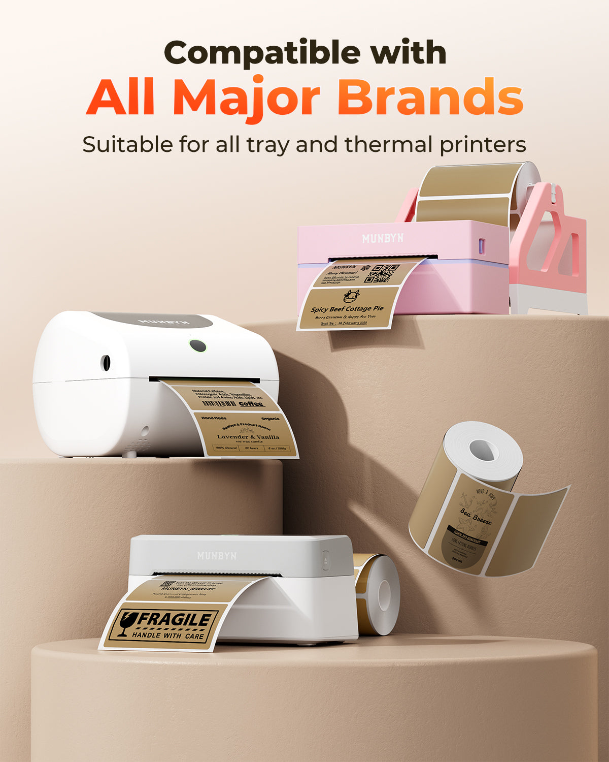 MUNBYN 130B Bluetooth Printer & 4x2 Rectangle Labels Handmade Product Branding Kit
