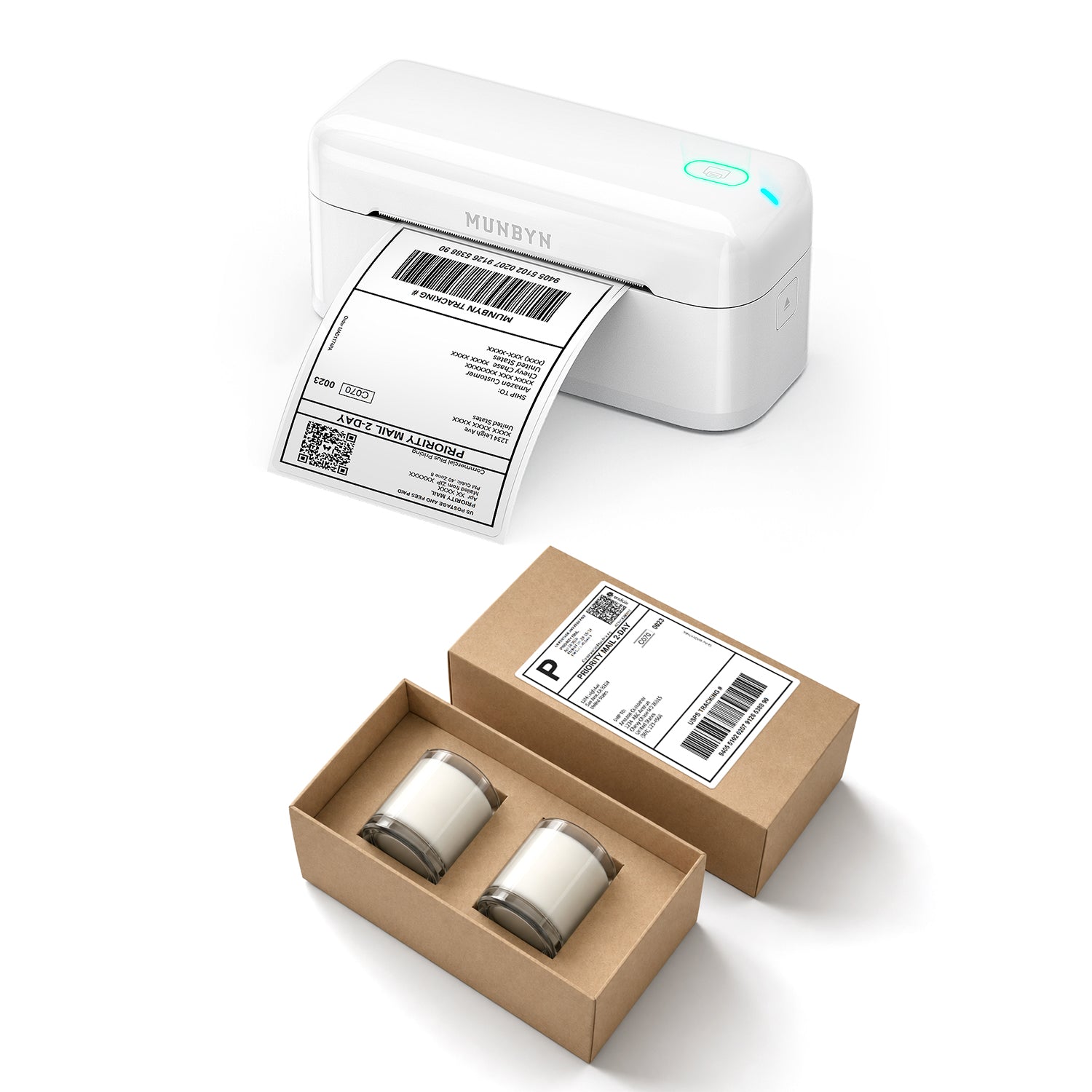 RealWriter 402B Bluetooth Printer & 4x6 Fanfold Labels Candle Shipping Care Kit