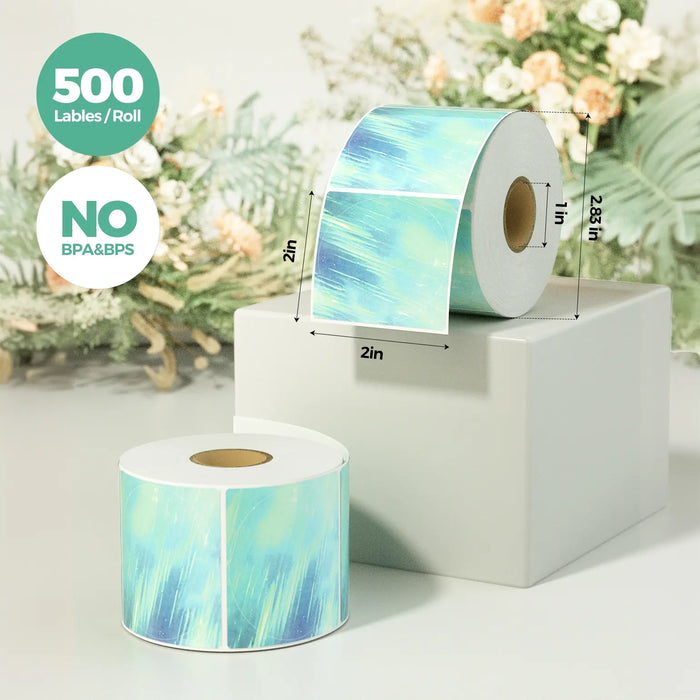Side view of MUNBYN Aurora Color Round Thermal Sticker Labels Green - No Bpa and Bps