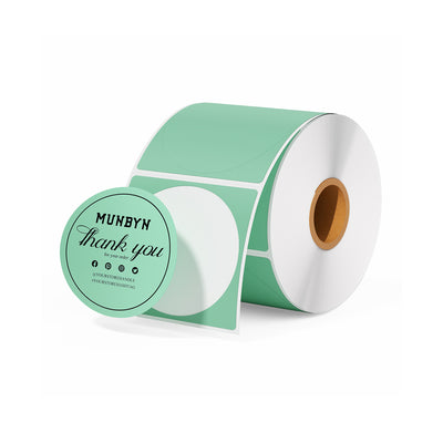 Green round thank you label stickers roll for thermal label printers