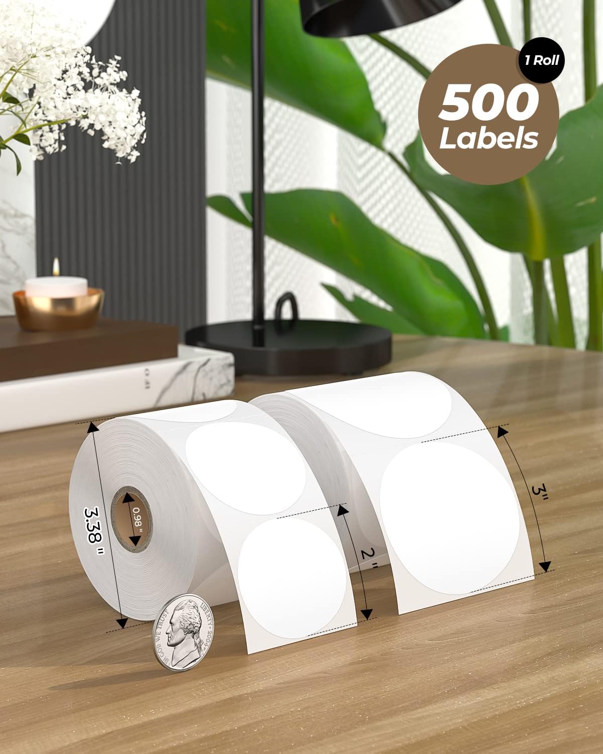 Buy 4500 Pcs 3 Rolls Round Direct Thermal Label Stickers Printable Circle Thermal Sticker Label Self Adhesive Thermal Printer Labels For Shipping Address