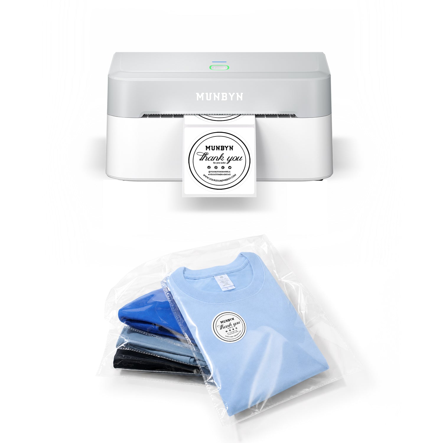 RealWriter 403B Bluetooth Printer & Circle Labels Clothing Packaging Starter Kit