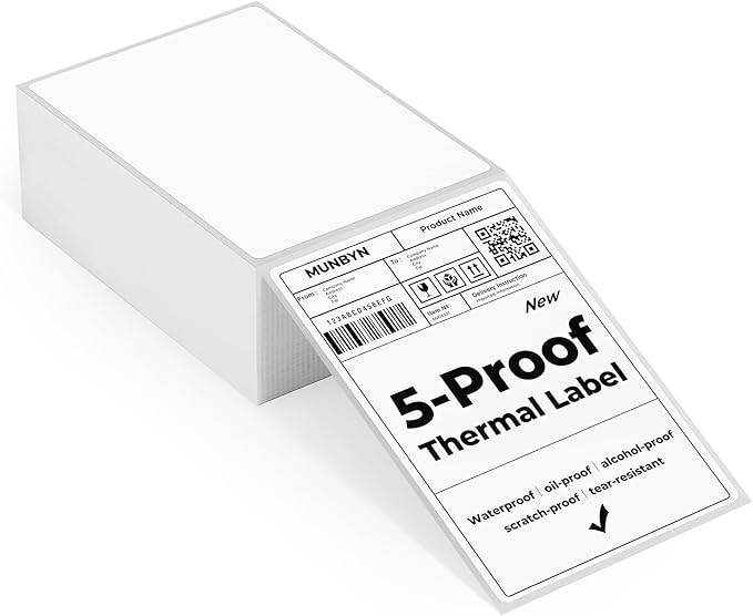 MUNBYN 4"x6" Direct Thermal Shipping Labels, 5-Proof Label Paper for Thermal Printers