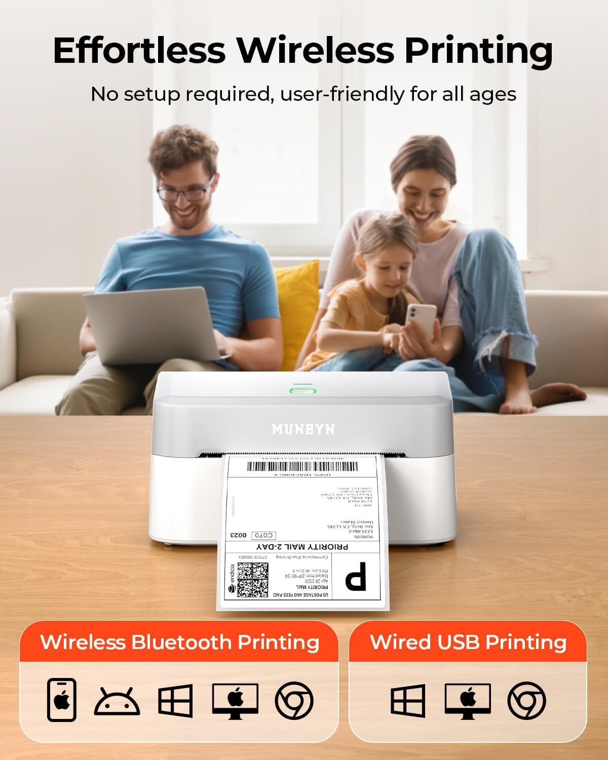 MUNBYN RW403B Bluetooth Thermal Label Printer for Shipping and Product Labelling