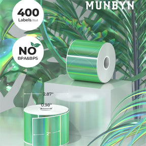 MUNBYN 2" Circle Holographic Sticker Thermal Labels | Green