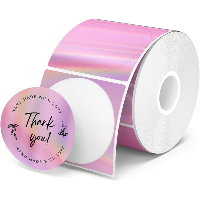 MUNBYN 2" Circle Holographic Sticker Thermal Labels - rainbow metallic vinyl thermal printer labels|Purple