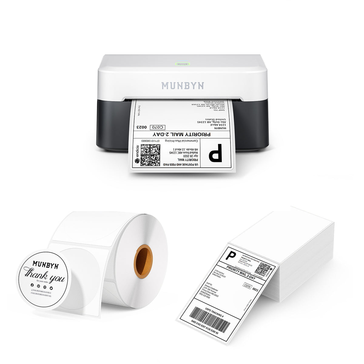 MUNBYN RealWriter 403B Bluetooth Thermal Label Printer Kits [Panda]