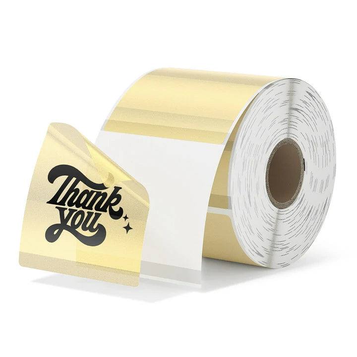 MUNBYN gold glitter square thermal labels are 51mm by 51mm.