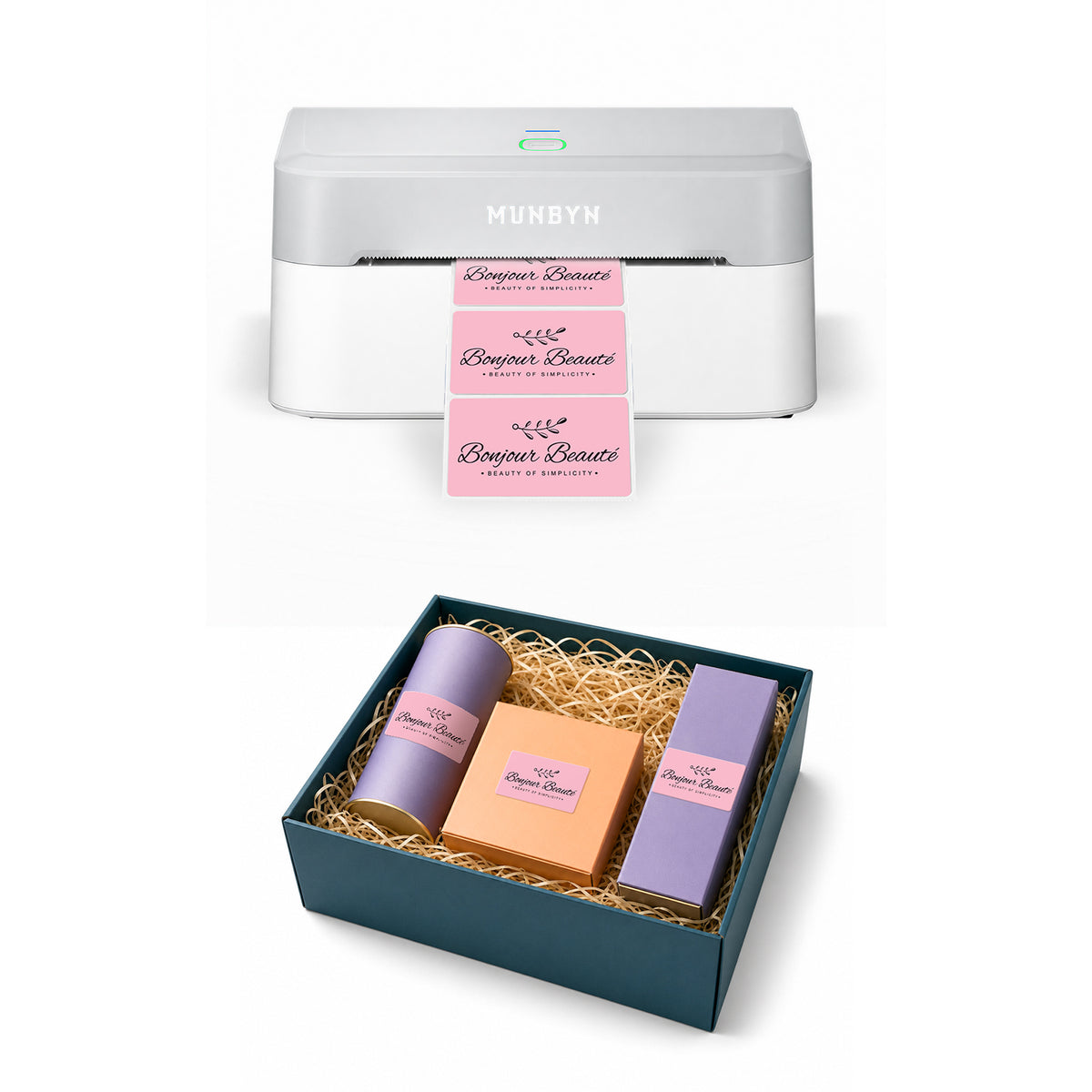 RealWriter 403B Bluetooth Printer & Rectangle Labels Beauty Packaging Starter Kit