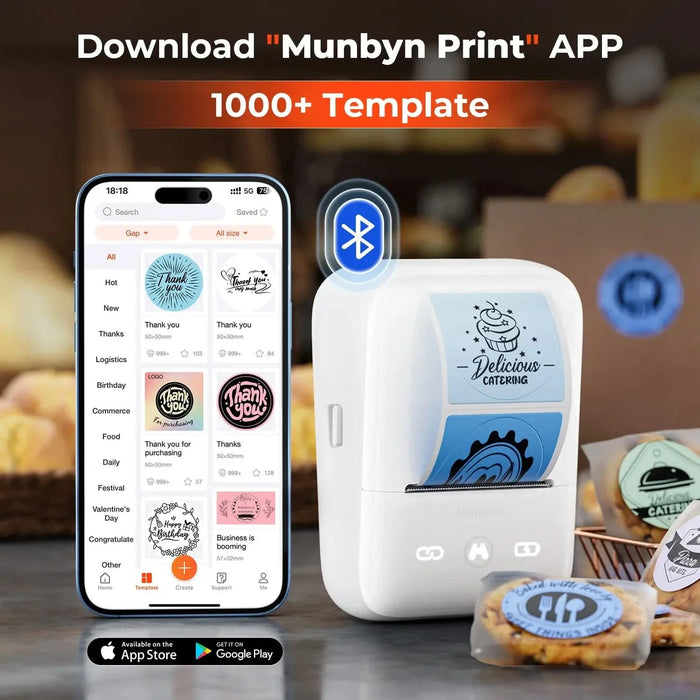 Side view of Bluetooth Portable Label Maker MUNBYN FM226 Compatible with both labels and receipt paper