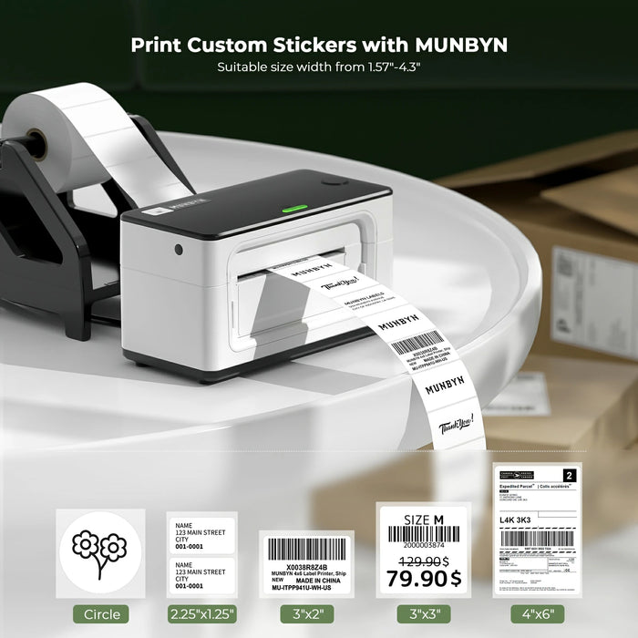 Side view of Munbyn Bluetooth Thermal Label Printer P941B Bluetooth & USB Dual Connection & Connect to Multiple Devices