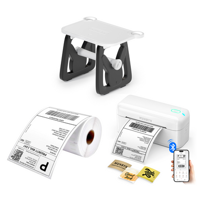 MUNBYN RW402B thermal postage label printer with roll labels and label holder