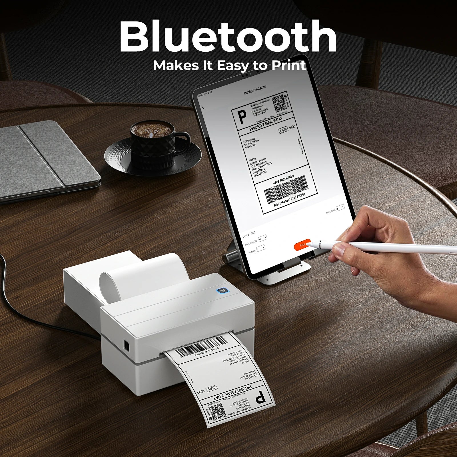 MUNBYN 130B thermal label printer can print labels using the MUNBYN Print app via Bluetooth.