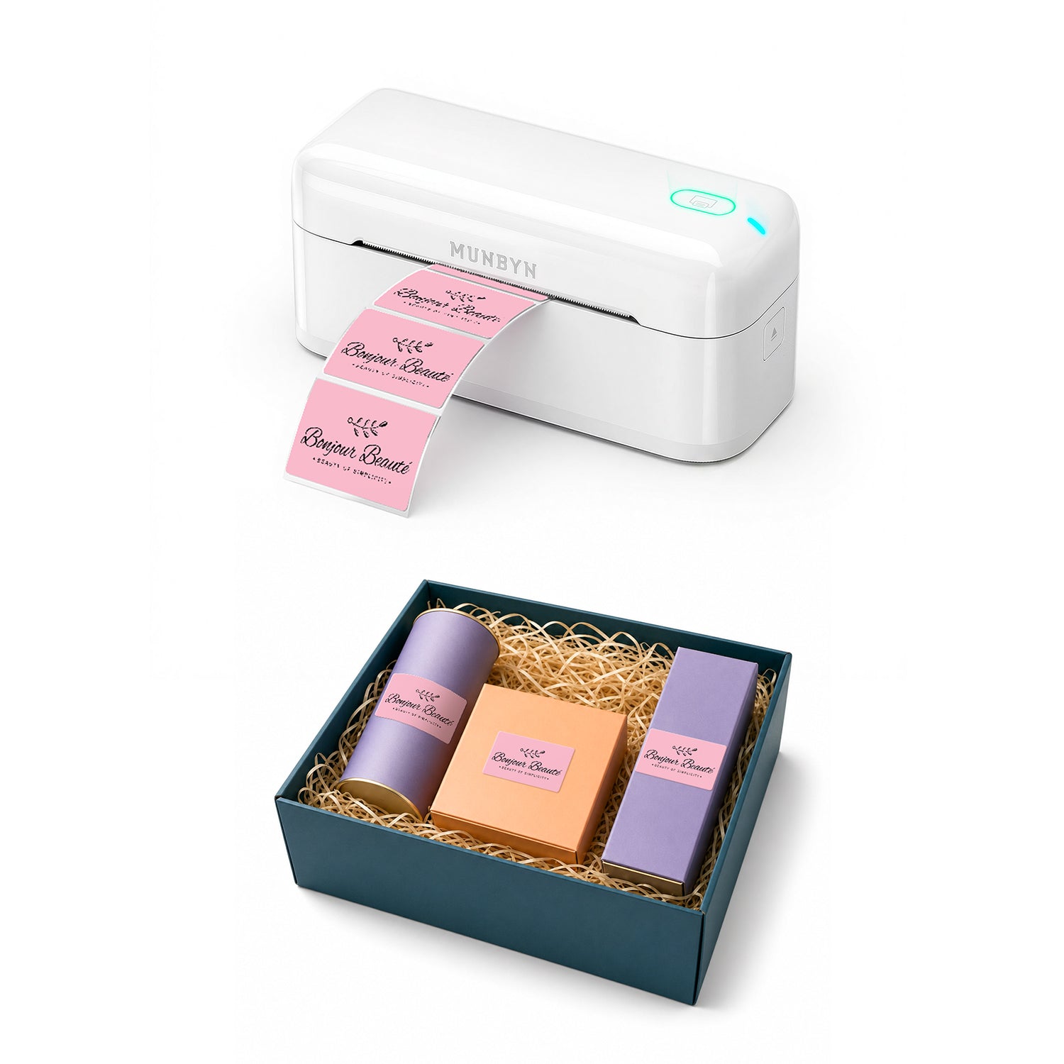 RealWriter 402B Bluetooth Printer & Rectangle Labels Beauty Packaging Branding Kit