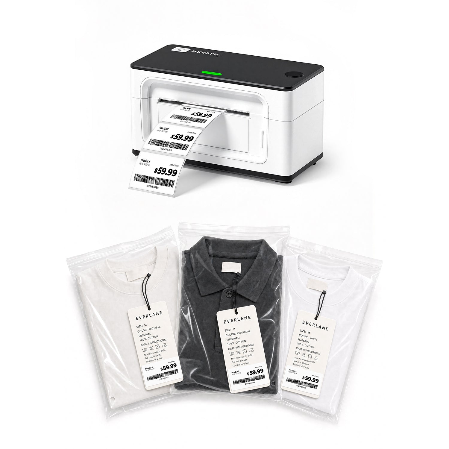 RealWriter 941B Bluetooth Printer & Rectangle Labels Clothing Product Starter Kit