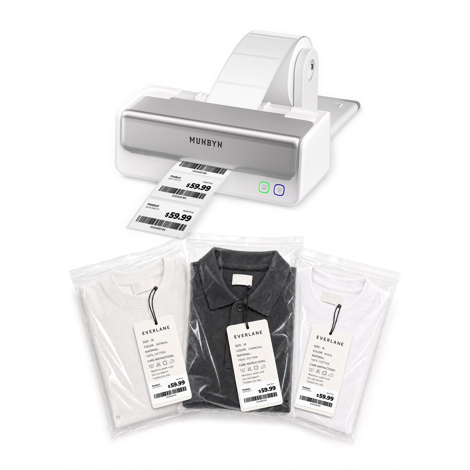 RealWriter 405B Bluetooth Printer & Rectangle Labels Clothing Product Pro Kit