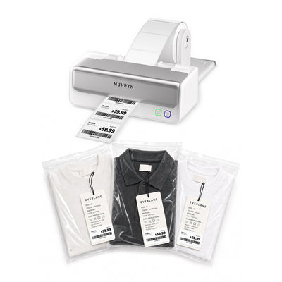 MUNBYN RealWriter 405B Bluetooth Printer & Rectangle Labels Clothing Product Pro Kit