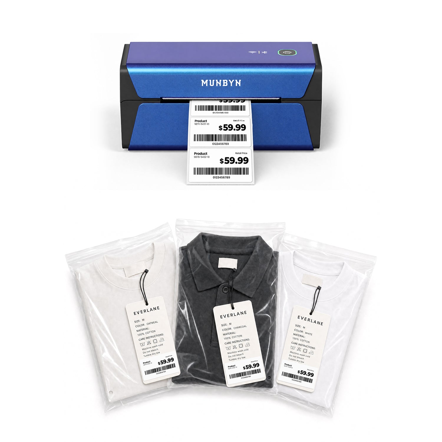 RealWriter 401AP 300DPI AirPrint Wireless Printer & Rectangle Labels Clothing Product Retail Kit
