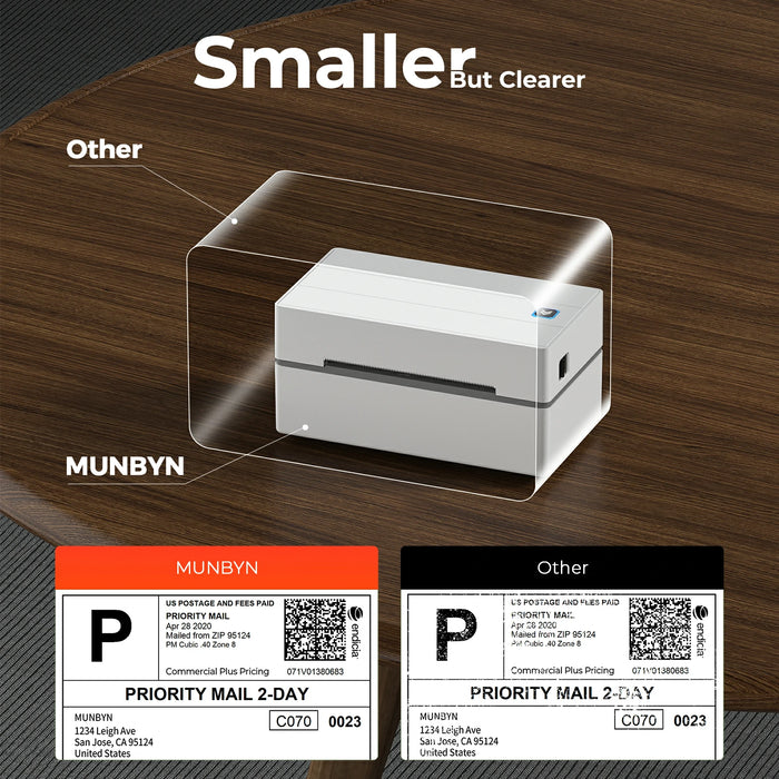 Side view of Munbyn 130B Bluetooth Shipping Thermal Printer-No Ink No Toner, 180mm/s High-Speed Printing