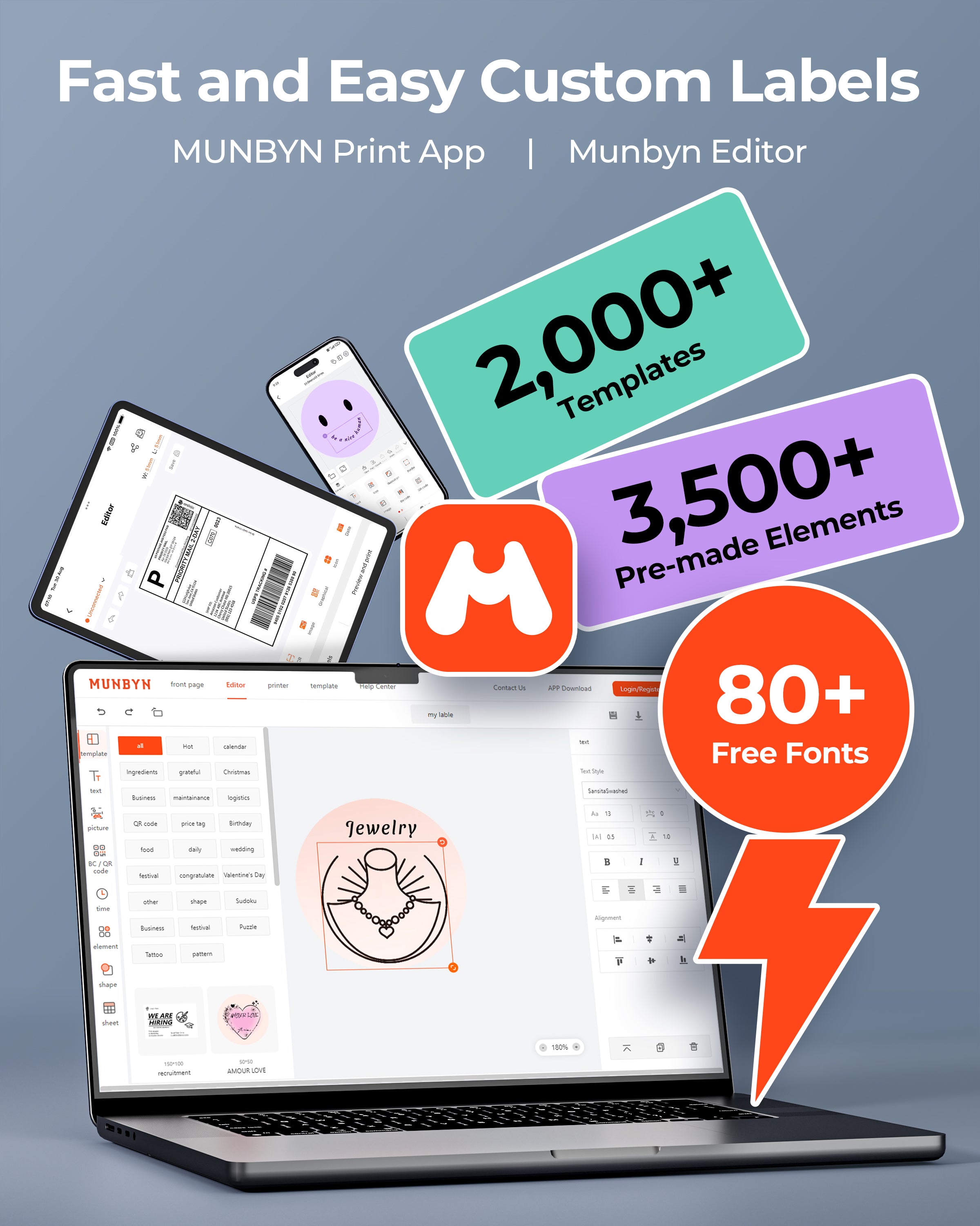 MUNBYN RW403B Bluetooth Thermal Label Printer Kit for Small Business Labelling