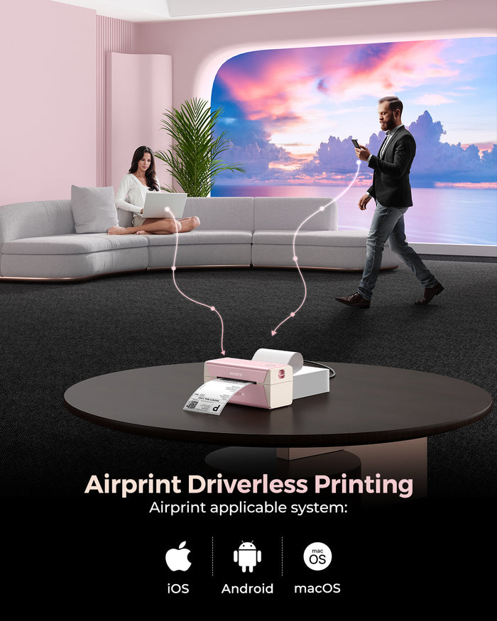 Side view of AirPrint Thermal Label Printer Voice Controlled-Support Wifi/USB Connection-Munbyn Thermal Printer Pink