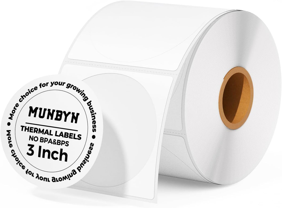 MUNBYN 3" Circle Thermal Sticker Labels | 500 Labels Per Roll