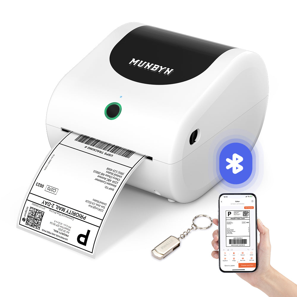 The MUNBYN 411B Bluetooth Label Printer offers versatile compatibility with both computers and mobile devices.