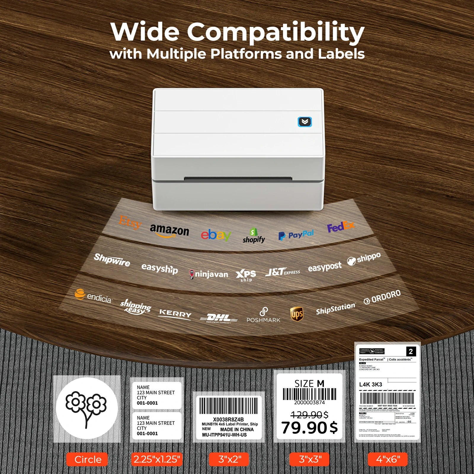 MUNBYN 130B thermal label printer can print labels of various sizes and for various platforms.