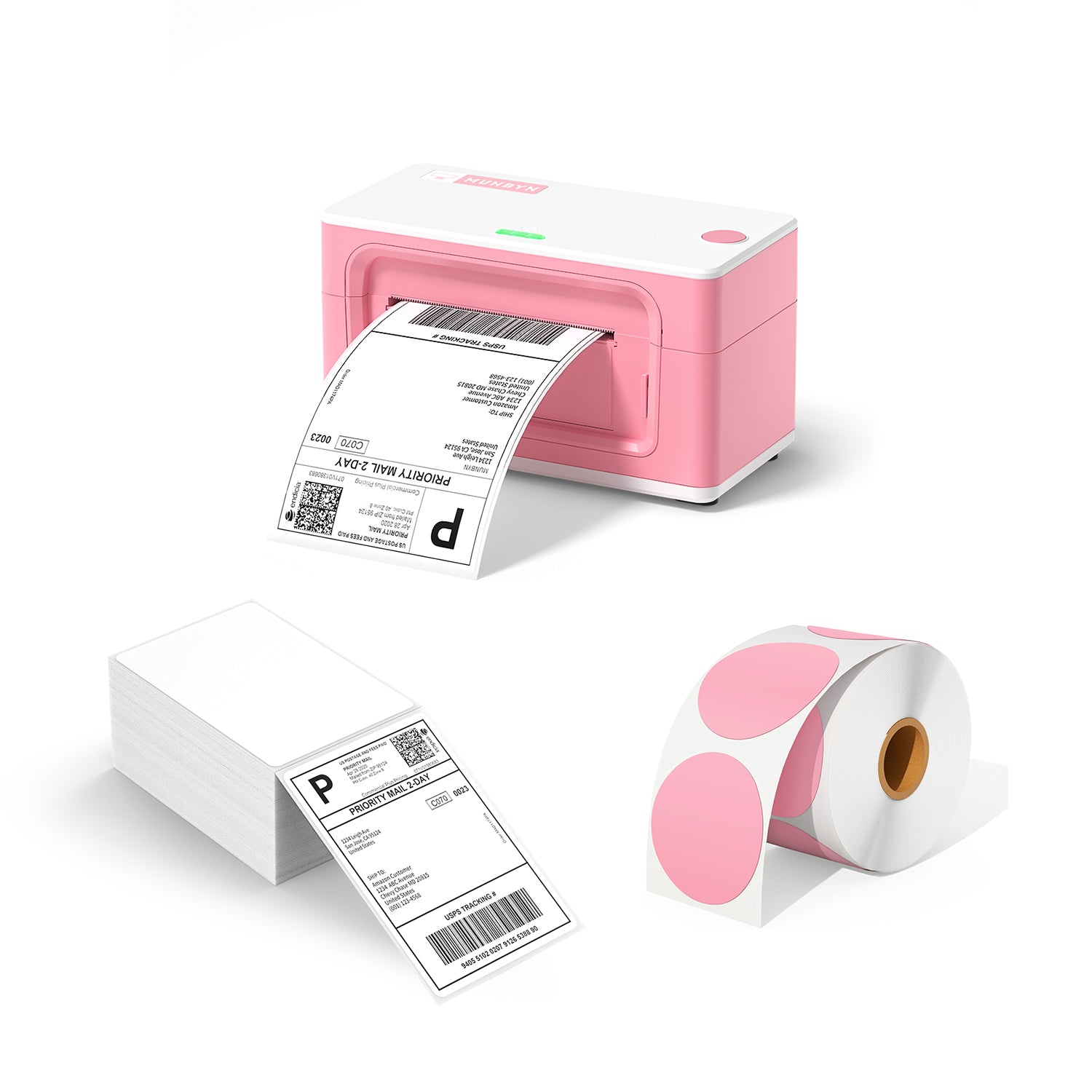 MUNBYN RealWriter 941 AirPrint Thermal Label Printer Pink Kit