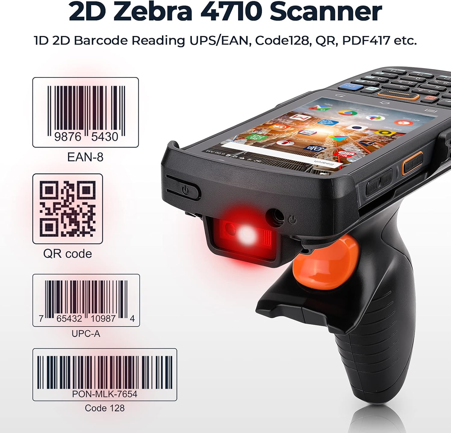 MUNBYN Android Barcode Scanner, 1D 2D Zebra Scanner, Rugged IP67 Android Barcode Scanner Pistol Grip, Android 9.0 Scanner, 4G WiFi Android Scanner Handheld for Warehouse, Inventory