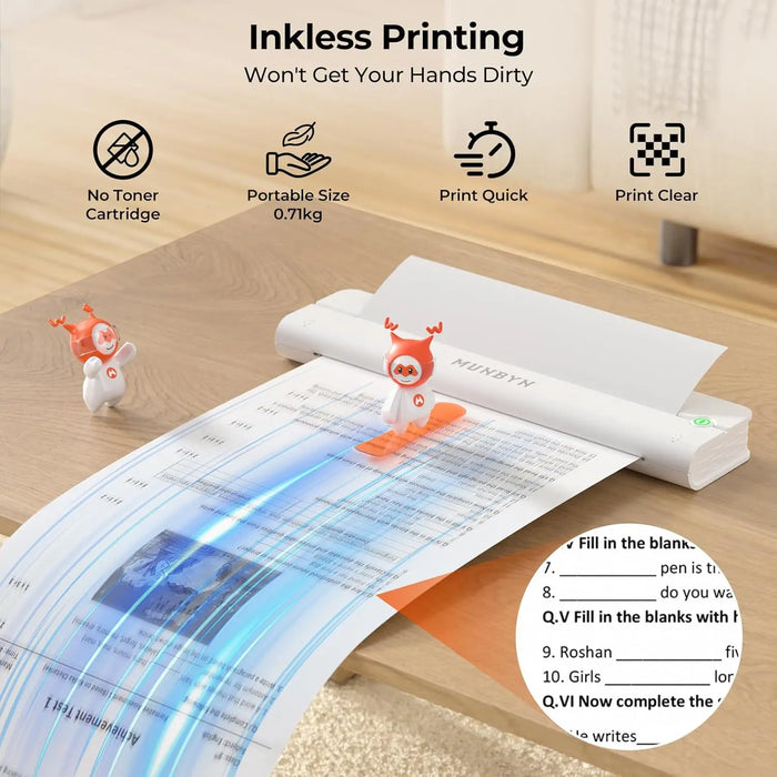 Side view of Portable Printer Bluetooth ITP02 wireless A4 Printer with 2000mAh battery
