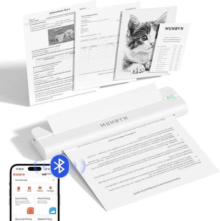 Portable Printers Wireless for Travel ITP02, Portable Printer Bluetooth, Support 8.5" x 11" & A4 Thermal Paper-image-ITP02A-WH