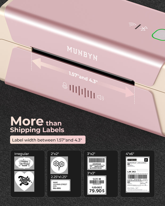 Side view of AirPrint Thermal Label Printer Voice Controlled-Support Wifi/USB Connection-Munbyn Thermal Printer Pink