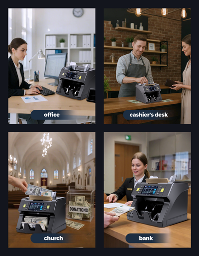 Money counter machine used in offices, cashiers' desks, church donations, and bank settings
