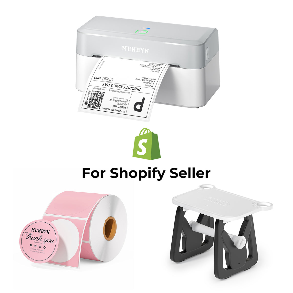 RealWriter 403B Bluetooth Printer & Circle Labels Shopify Packaging & Branding Modern Kit